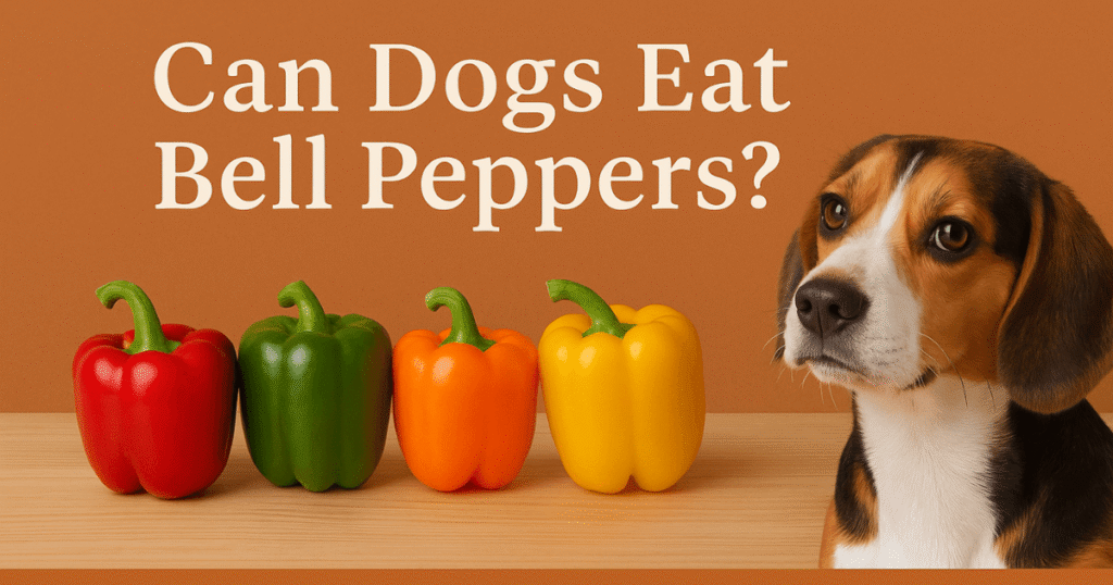 Dog sniffing colorful bell peppers with curious expression – can dogs eat bell peppers?